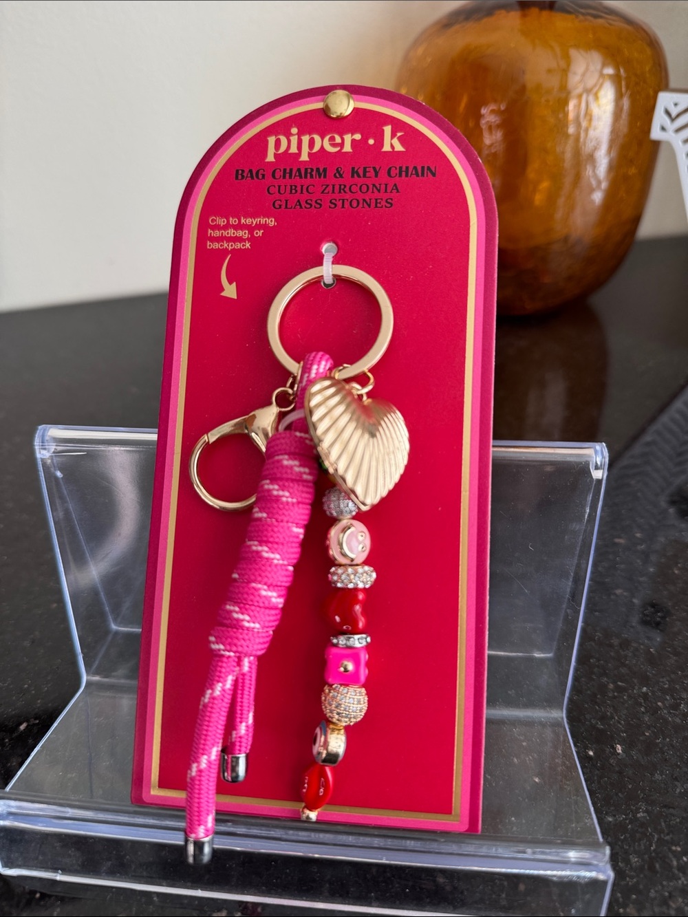 Piper Pink & Gold Heart Beaded Key Chain